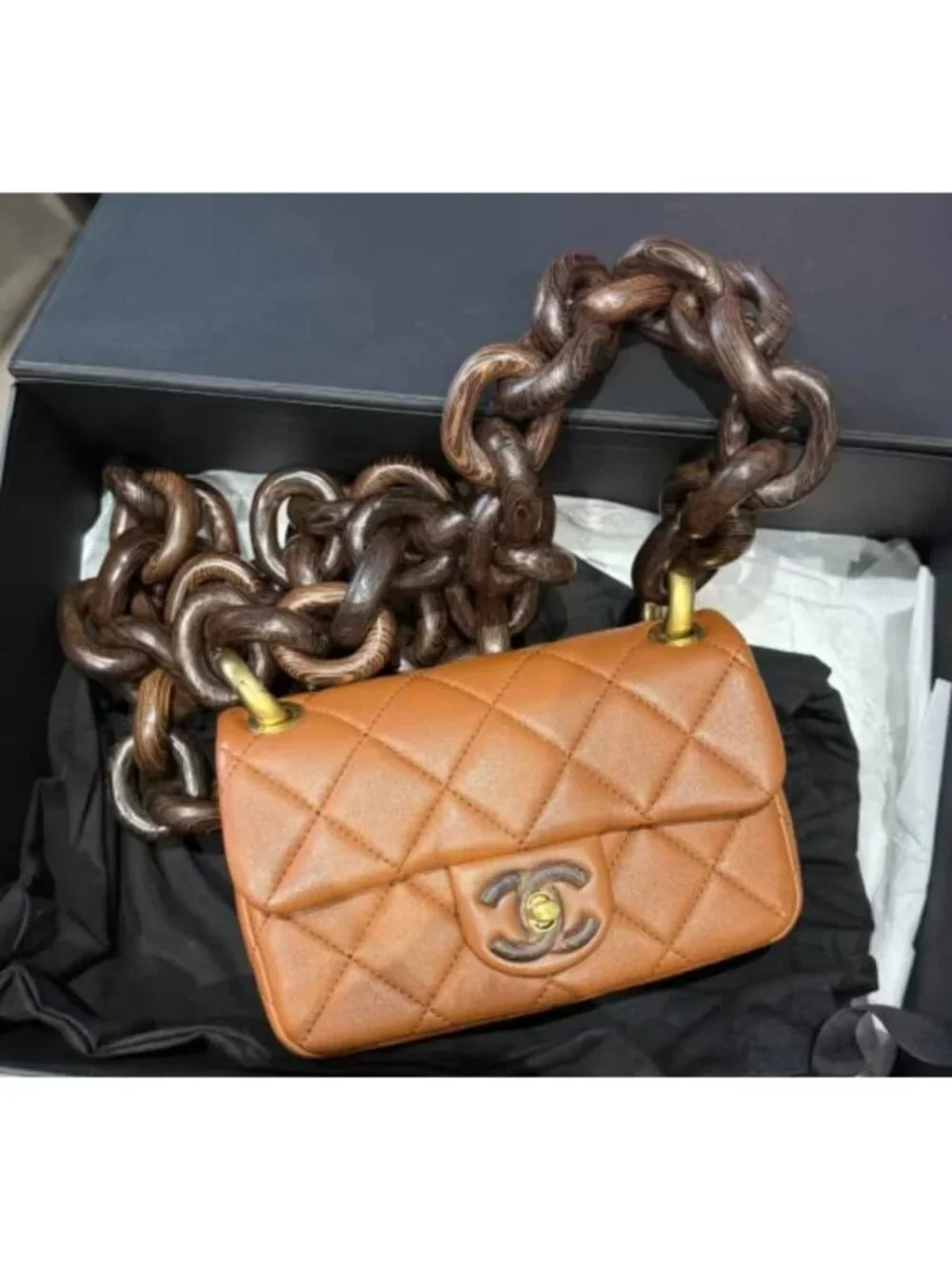 Chanel Lambskin Wood Chain Flap Bag